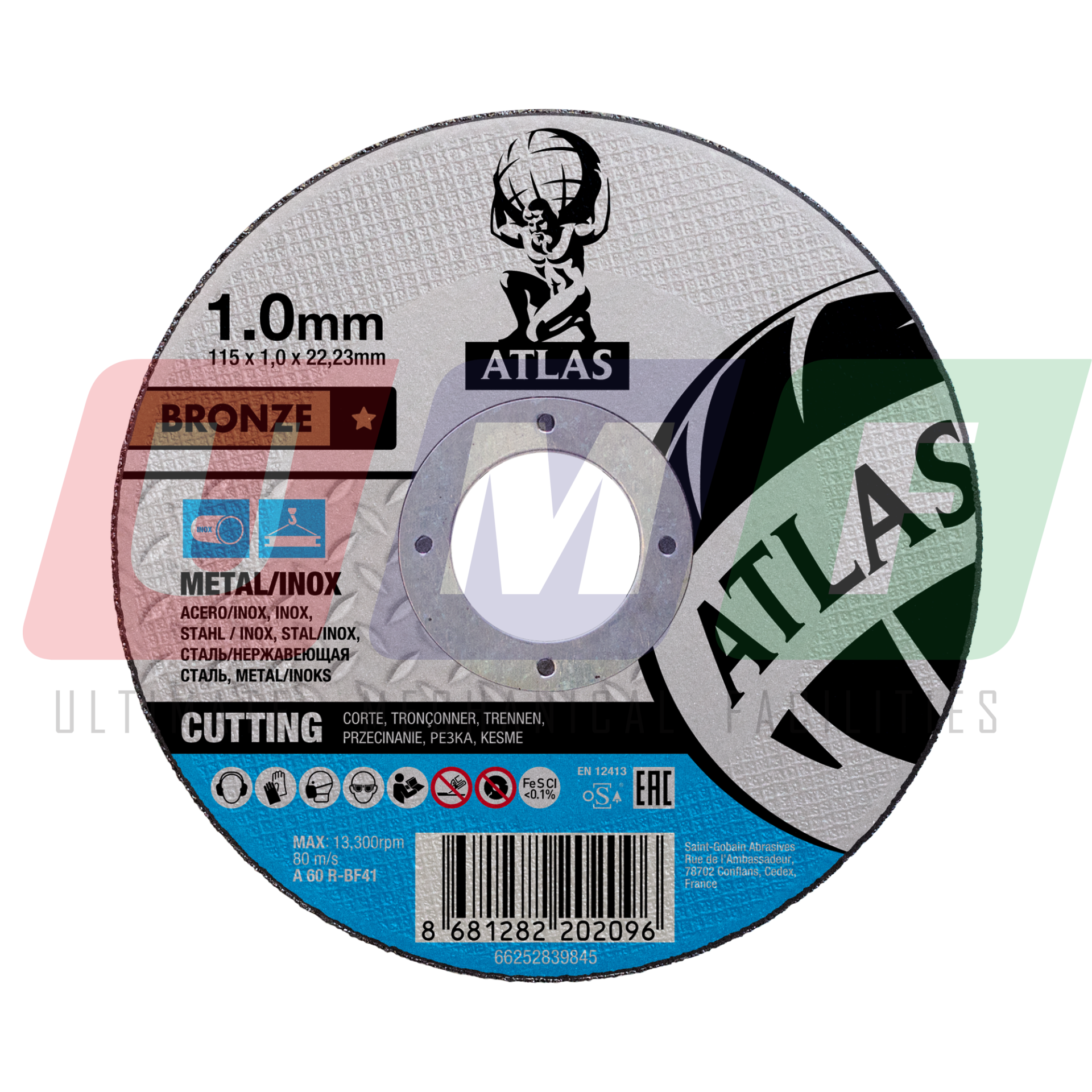 Atlas Metal - Paslanmaz Çelik Ultra İnce Kesme Taşı 115 MM 1,0X22,23 Bronze