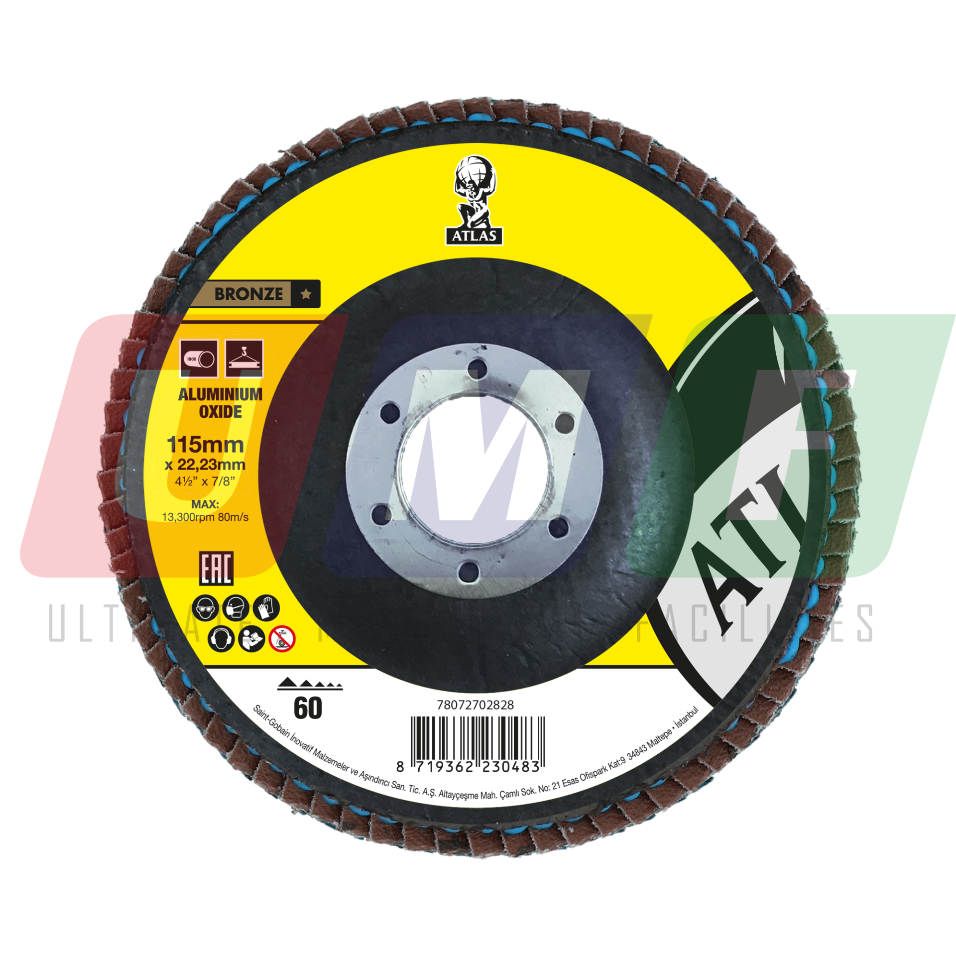 Atlas Alüminyum Oksit Flap Disk 115X22 P60 Bronz